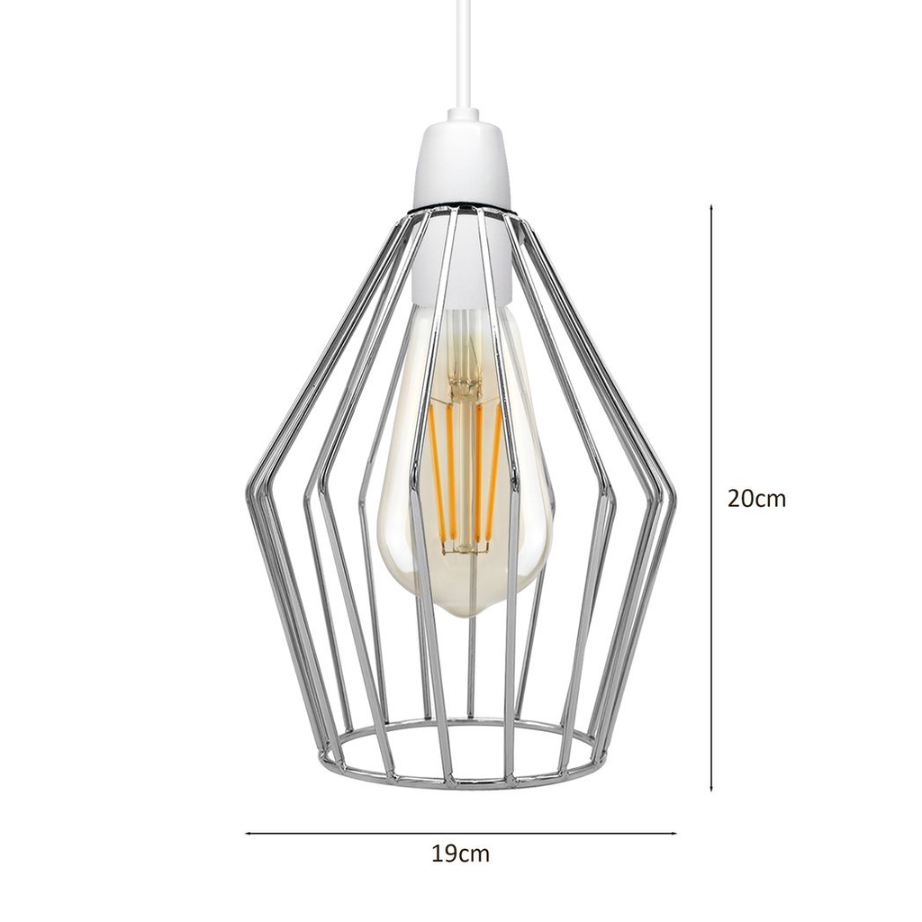 Diamond Wire Cage Lampshade | Industrial Vintage | Chrome | Braxby