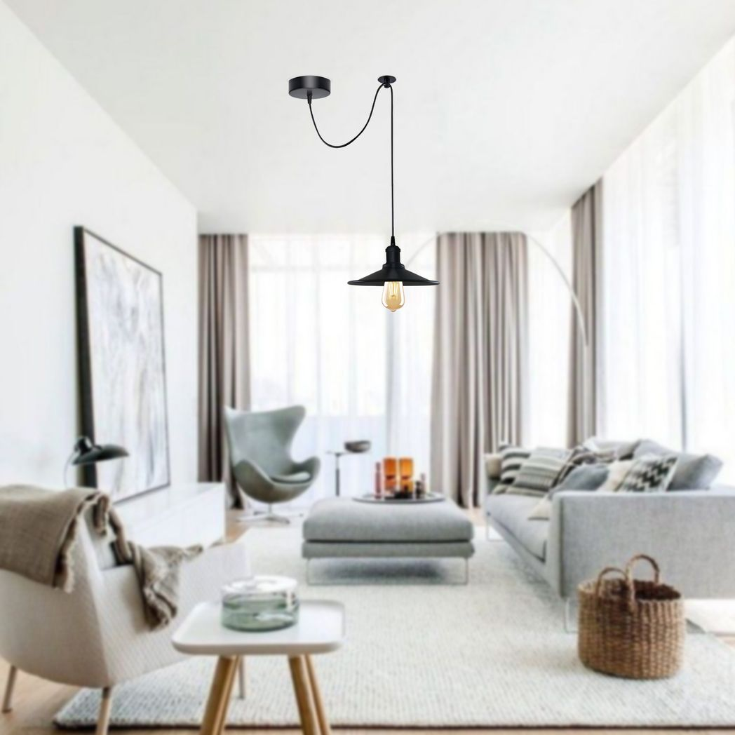 Black Vintage 1-Head Cone Pendant Light | Adjustable Cord | Hanging Light Fixture | Braxby