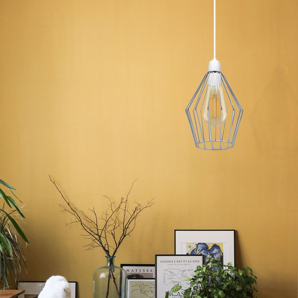 Diamond Wire Cage Lampshade | Industrial Vintage | Chrome | Braxby