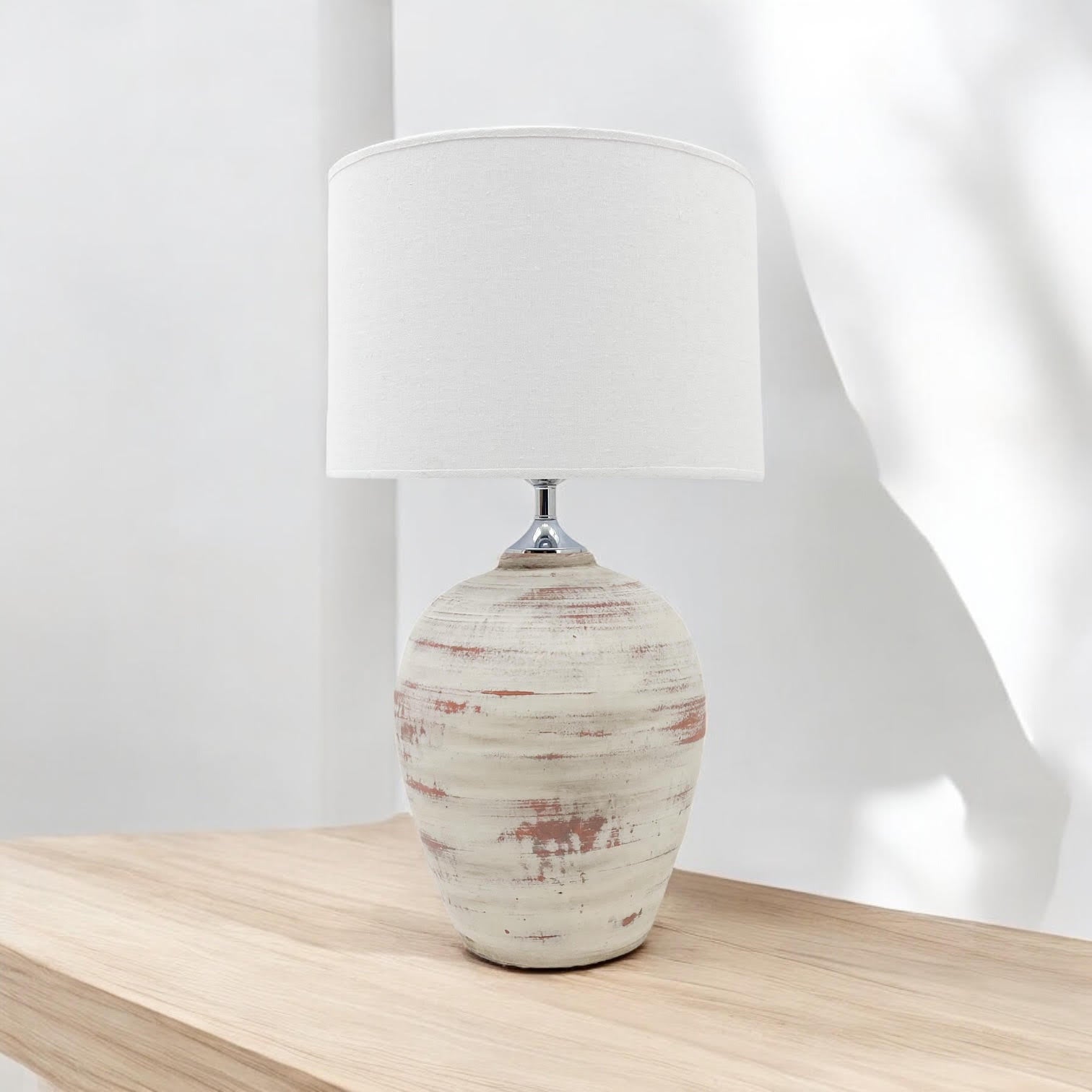 Ceramic Table Lamp | 61cm Cream | Fabric Drum Shade | E27