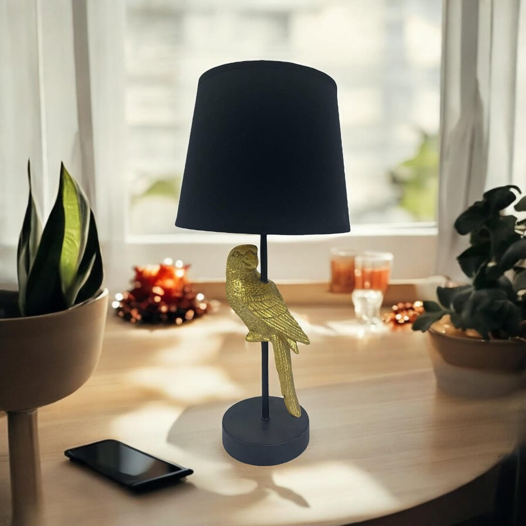 Parrot Design Table Lamp with Black Shade | 47cm | Decorative | Braxby