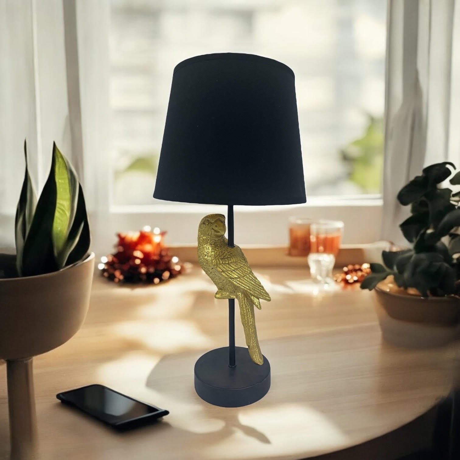 Parrot Design Table Lamp with Black Shade | 47cm | Decorative | Braxby