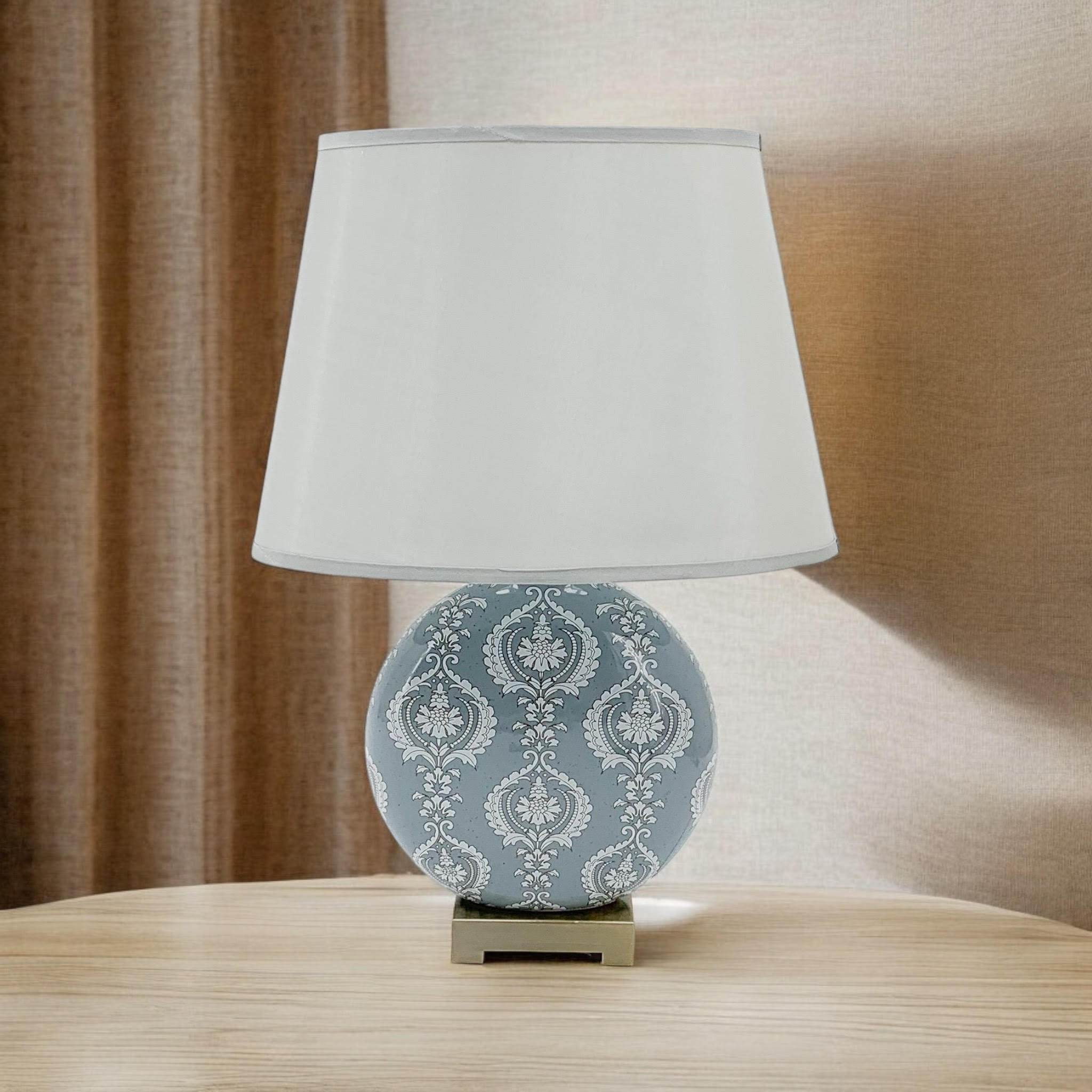 Floral Ceramic Table Lamp | 50cm Grey Damask | Drum Shade