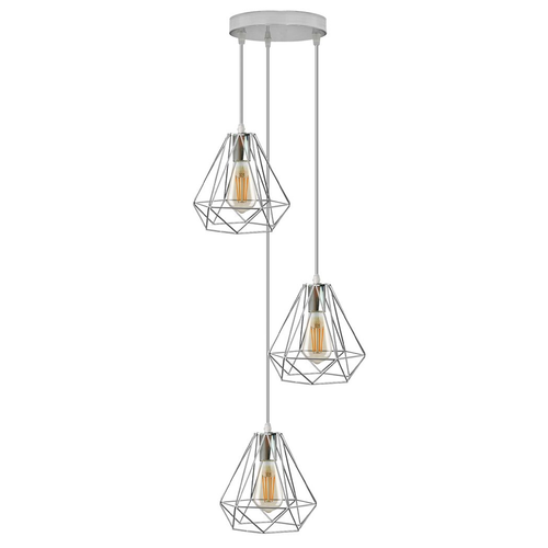 3-Head Chrome Diamond Wire Cage Ceiling Pendant | E27