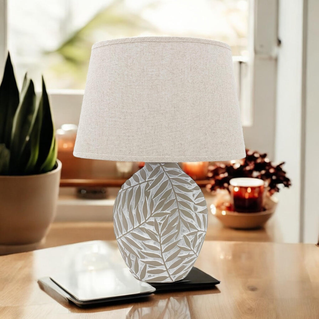 Ceramic Table Lamp | Textured Base | Fabric Shade