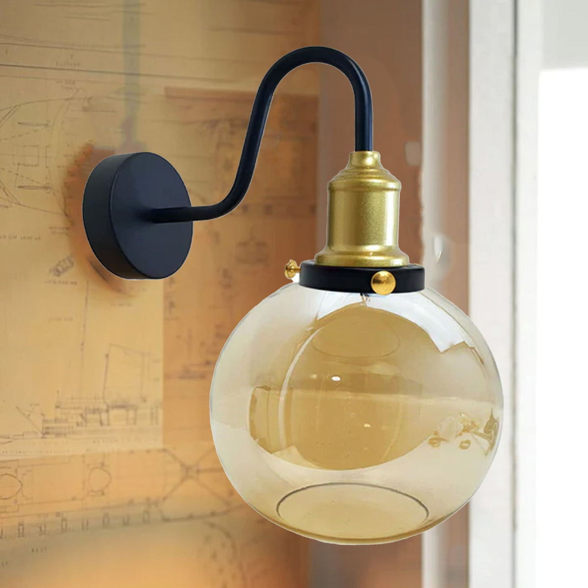 Amber Glass Ball Wall Light | Globe Shade | E27
