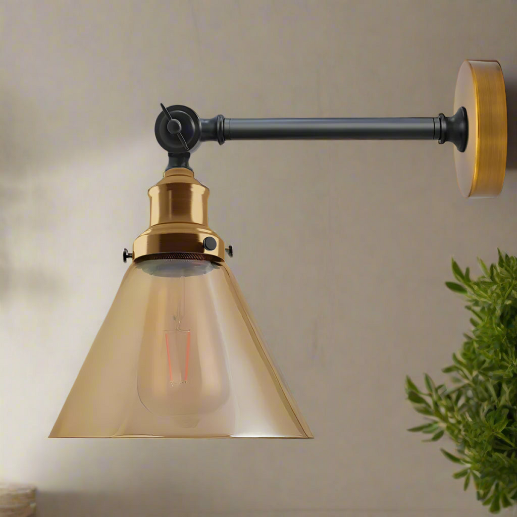 Fancy Amber Glass Wall Lights for Living Room | Copper Plated | Braxby