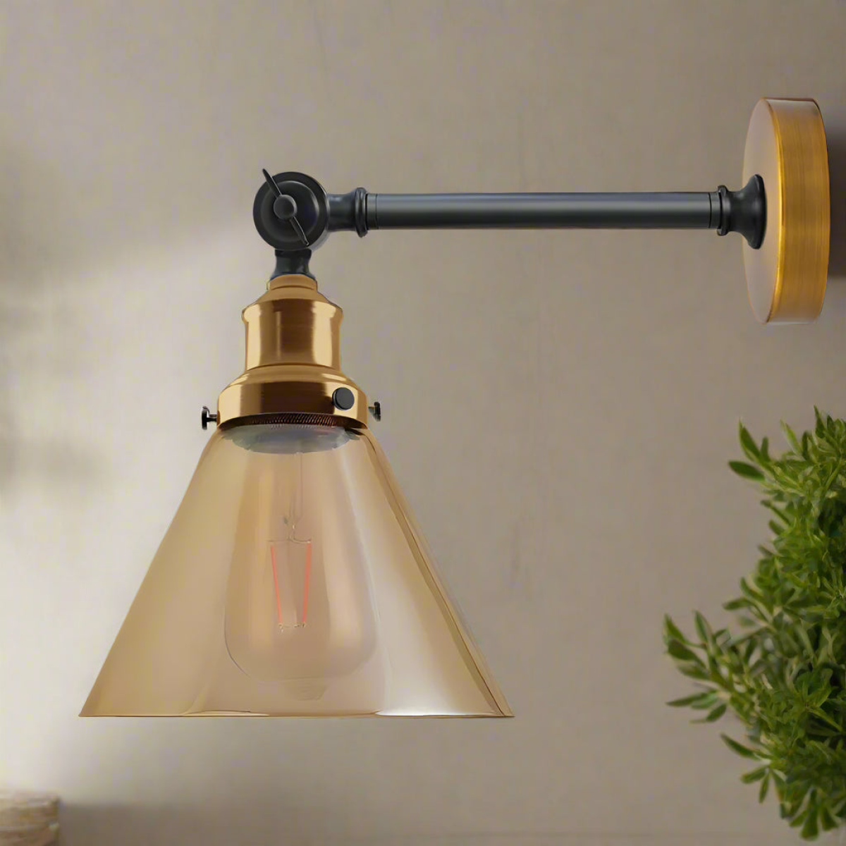 Fancy Amber Glass Wall Lights for Living Room | Copper Plated | Braxby